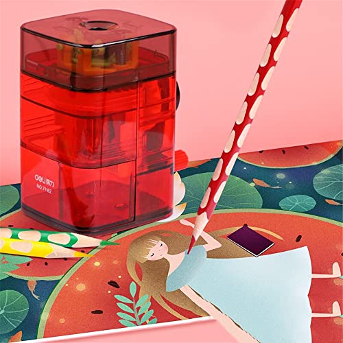 Image of oddpod Manual Desktop Pencil Sharpener for Table top with Visible Rotary Hand Crank & Auto Feed Transparent Mechanism for Sharp Pointed Pencils - Neon Red (No Table Attachment Model)