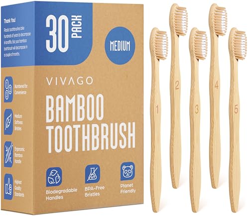 Image of VIVAGO Bamboo Toothbrushes - Medium Bristles Toothbrushes for Adults