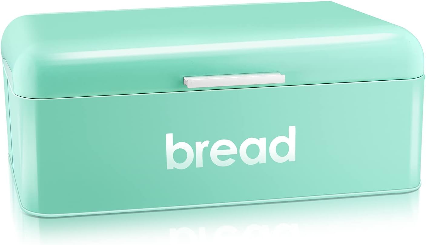 Juvale Mint Green Bread Box for Kitchen Countertop, Stainless Steel, Fits 2 Loaves