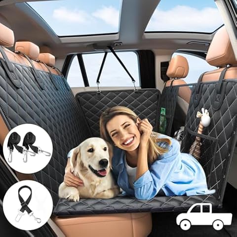 Palopalo Back Seat Extender for Dogs Truck - Hard Bottom Dog Seat Cover Back Seat Supports 300lbs, Waterproof Dog Hammock with Mesh Window, Pet Truck Accessories for F150 / RAM 1500/ Tundra Cover