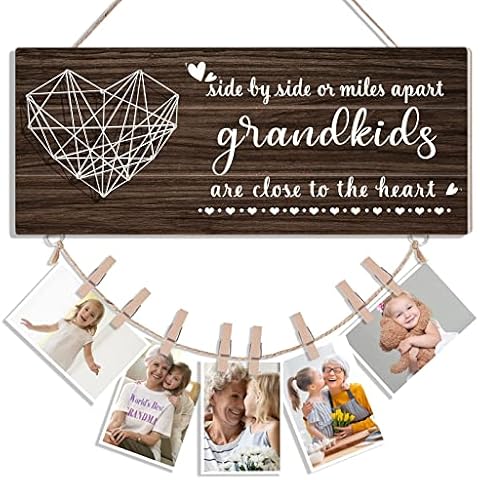 Grandma Gifts, Gifts for Grandma from Grandkids, Wood Photo Clip Card Holder Display, Grandkids Picture Frame Grandma Photo Holder Photo Gift Birthday Gifts for Grandma Nana Cover