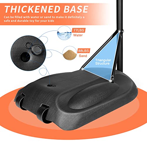 Aokung Teenagers Height Adjustable 7.5-9.2 'Basket 32 ''Backboard Portable Basket System For Indoor & Outdoor Use, Black #TOP3