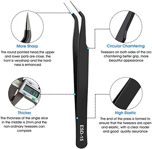 Image of Corslet 10 Pcs Precision ESD Tweezer Set Anti-Static Stainless Steel Tweezer kit for Craft, Jewelry, Electronics, Soldering, Repair Work with Storage Bag