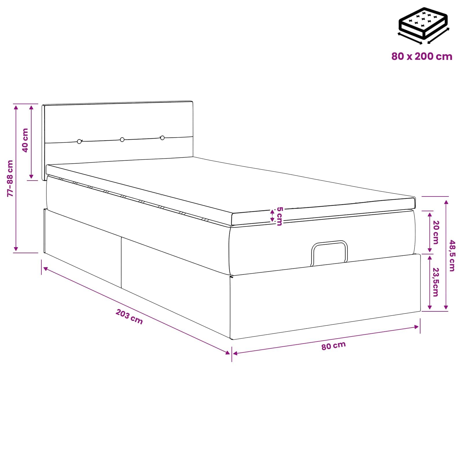 vidaXL Łóżko ottoman z materacem jasnoszary 80 x 200 cm Welur