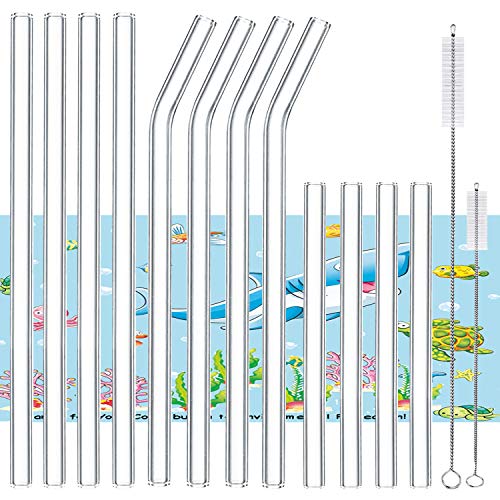 Brilife Borosilicate Glass Drinking Straws,8.5" x 10mm Perfect for Milkshakes,Smoothies and Most Drinks,Pack of 12(4x Long Straight Straws,4x Long Bent Straws,4x Short Straight Straws) (Clear)
