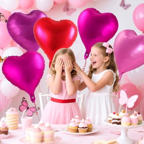 Image of 12 Pcs Colorful Heart Balloons,18 Inch Heart Foil Balloons Love Balloon Valentine Balloon for Birthday Party Wedding Engagement Party Baby Shower Valentine Day Decorations