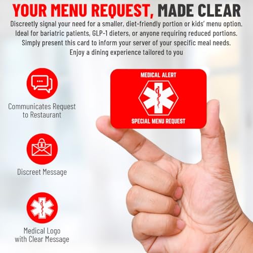 bariatric card for restaurants special menu request card portion control restaurant request for bariatric or gastric sleeve patients wallet sized set of 2 cards 2 red 3375in x 2125in