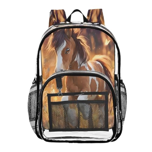 Beautiful Horse Clear Backpack Heavy Duty See Through Transparent PVC BookBag for Kids Boy Girl School Work
