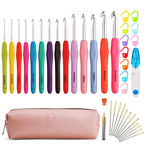 KOKNIT 14 Sizes Crochet Hooks Set, 2mm-10mm Ergonomic Crochet Hooks with Case for Arthritic Hands, Extra Long Crochet Needles