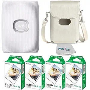 Fujifilm Instax Mini Link 2 Smartphone Printer - (Clay White) + 2 Fujifilm Instax Mini Twin Pack Instant Film + Protective Case for Mini Link Printer, Space Blue