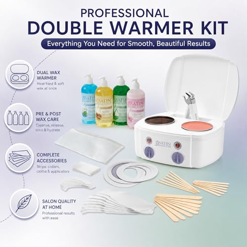 Image of Satin Smooth Professional Dual Wax Warmer Kit - Hair Removal System with Hard & Soft Wax Accessories, Pre & Post-Wax Care Supplies, Spa Waxing Kit for Face and Body
