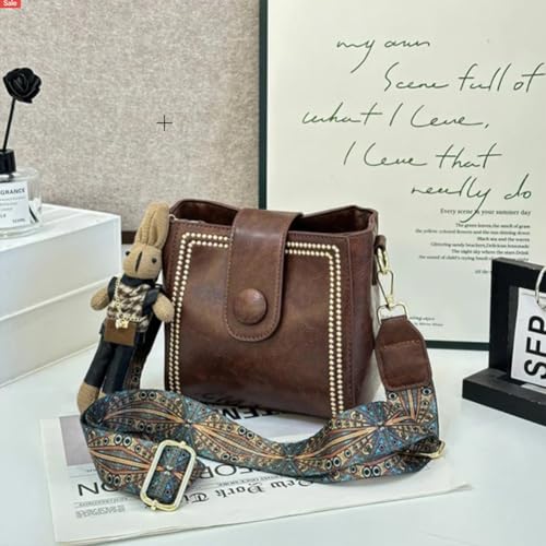 2025 New Bootara Bucket Bag, Bootara Women's Vintage Bunny Charm Bucket Bag, Stylish Minimalist Leather Purse (Coffee)3