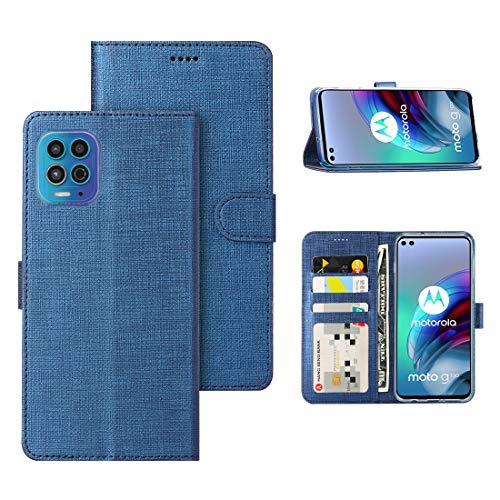 Foluu Moto Edge S Case, Moto G100 Flip/Folio Cover Wallet Magnetic Closure Card Slots Cash Holder Stand Kickstand TPU Bumper Shockproof Protective Case for Motorola Moto Edge S/Moto G100 2021 (Blue)