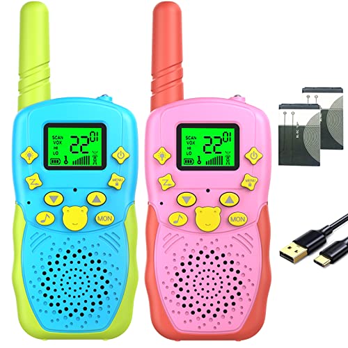 Pokpow Rechargeable Walkie Talkies For Kids 22 Channels 2 Way Radio Toy With 2×1200Mah Lithium Battery Backlit Lcd Flashlight 3 Km Long Range For Boys Girls Birthday #TOP16