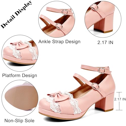 Image of MEOTINA Cute Bow Heels Mary Janes Shoes Women Dress Platform Strappy High Heels Kawaii Shoes