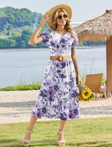 Image of Zeagoo Women Summer Midi A Line Dress Short Sleeve Casual Flowy Tiered Beach Long Sundress with Pockets 2026 Vacation Travel