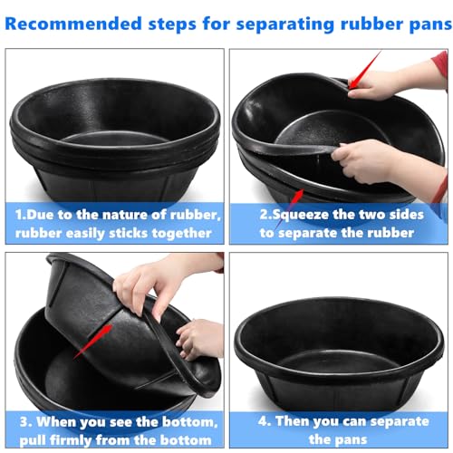 Cididu 3 Pack Rubber Feed Pan, 8 Quart Large Horse Feed Bucket, Heavy Duty Rubber Water Bowl for Livestock, Stackable Chicken Dust Bath Tub for Pig Goat Dog Cat Farm Animal Feeding, 14.5\'\' x 4.5\'\' - Thumbnail 5