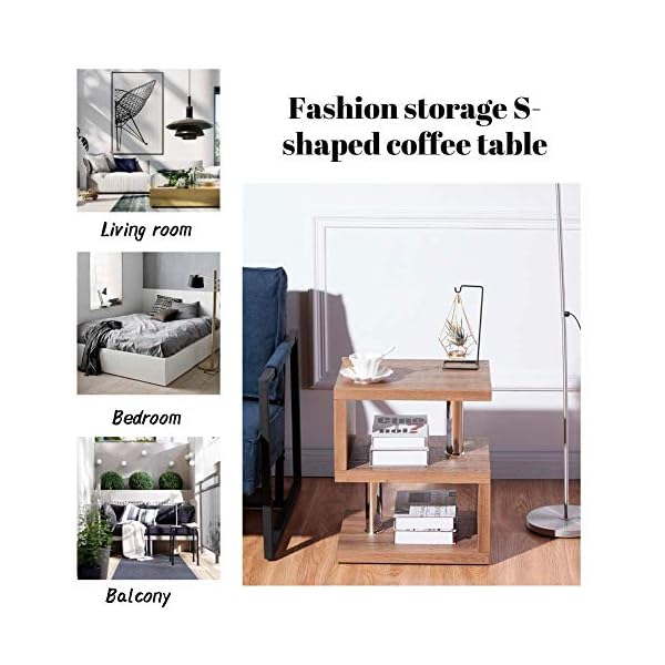 GOLDFAN High Gloss S-Shape Side End Table with 3 Tier Storage Shelves Modern Wood Small Coffee Sofa Table Bedside - Image 6