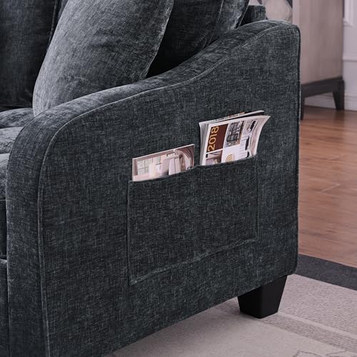 Image of ERYE Chenille Tufted Loveseat Sofa and Ottoman Set, Tufted Recliner Sleeper Chaise Lounge with Curved Storage Ottoman,Reclining Backrest and Side Pockets, 4 Pillows