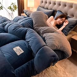 Ugg Edredon SAYEYBU Edredón de Lana de Cordero de Invierno,Edredones de Cachemira Esponjosos,Invierno de Cachemira de Cordero,Edredón de Felpa de Doble Cara para Invierno Y Otoño,Azul,150×200cm (2kg)