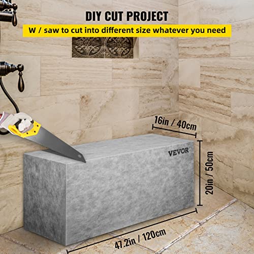 Image of VEVOR Tile Shower Seat, 47.2 inch x 16 inch x 20 inch Ready to Tile Shower Seat, Factory Waterproof & 100% Leak Proof Tileable Shower Corner Seat, 440 lbs Load-Bearing Rectangular Board Shower Bench, Grey