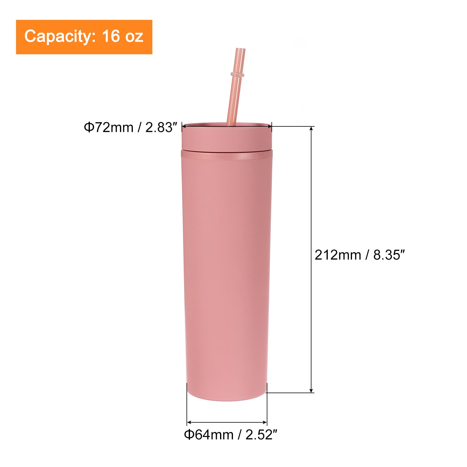 Uxcell Skinny Tumbler with Lids and Straws, 16Oz Matte Deep Red Skinny Tumbler Bulk, Reusable Pastel Acrylic Tumbler - Image 2