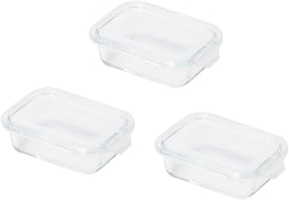 Pearl Metal HB-6466 Heat-Resistant Glass Storage Container, 11.8 fl oz (350 ml), Set of 3, Square Type, Lucelle