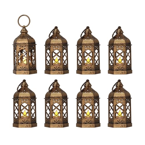 LLQ Mini Lantern for Centerpieces (8Pack-5Inch) Vintage Lanterns Decorative Small Hanging Lantern for Halloween Decorations Christmas Centerpieces for Tables Wedding Garden Party Decorations