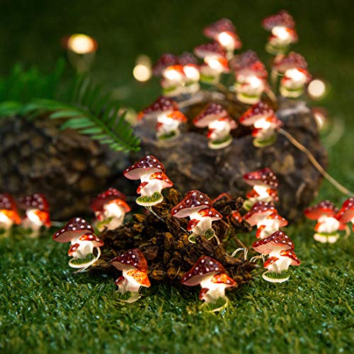 Onemore Mushroom String Lights Battery Operated 10FT 30LEDs Christmas Decorations Fairy Lights for Bedroom Indoor and Outdoor Wedding Garden Birthday Party Patio Fence Mushroom Gifts Decor