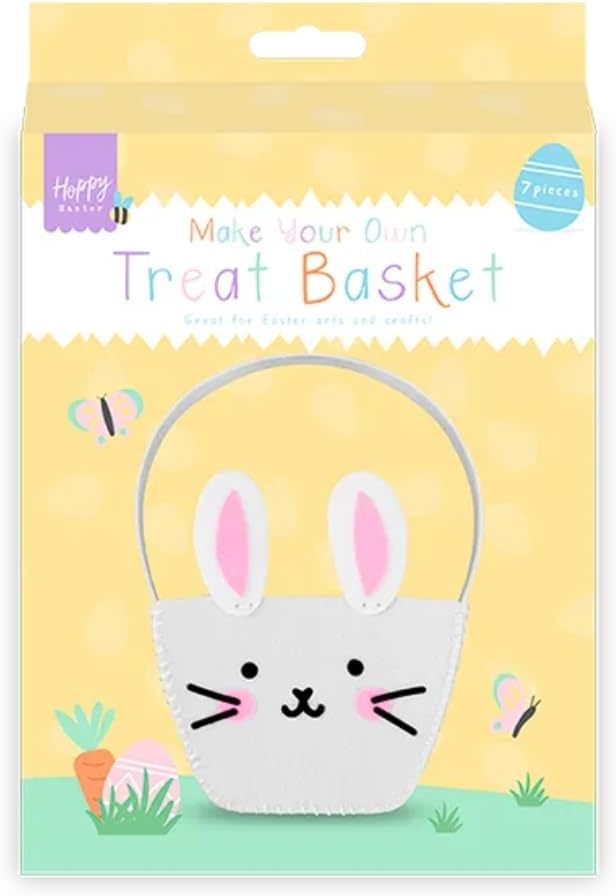 Easter Activities for Kids 3 Years to 11 Years - Make Your Own Treat Easter Basket Craft Kit, Rabbit Design, Includes Felt Pieces, Pompom, Needle and Thread