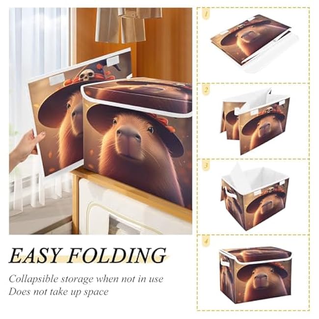 STAYTOP Halloween Decorations Storage Bins with Lids and Carrying Handle,Halloween Capybara Foldable Storage Boxes Organizer Containers Baskets for Home Bedroom Closet Office Nursery