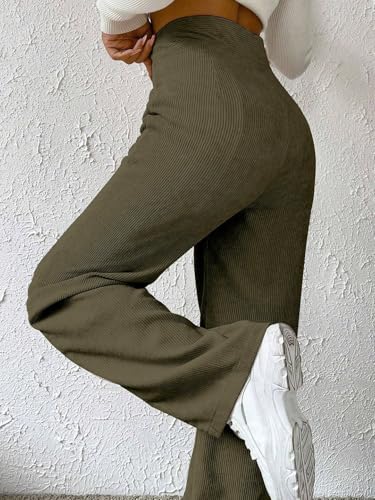 Image of Women's Wide Leg Bottomwear with Pocket || Corduroy Mid Rise Loose & Relaxed Fit Casual Korean Baggy Trousers for Woman Elegant Workwear for Office, College & Events