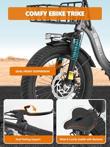 T300 Adults Electric Trike Bike, 1200W Peak Motor & 624Wh