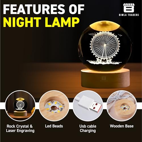Image of 3D Ferris Wheel Night Lamp, Creative Engraved Crystal Ball Night Light for Home Decoration Best Gift for Any Occasion (Ferris Wheel)