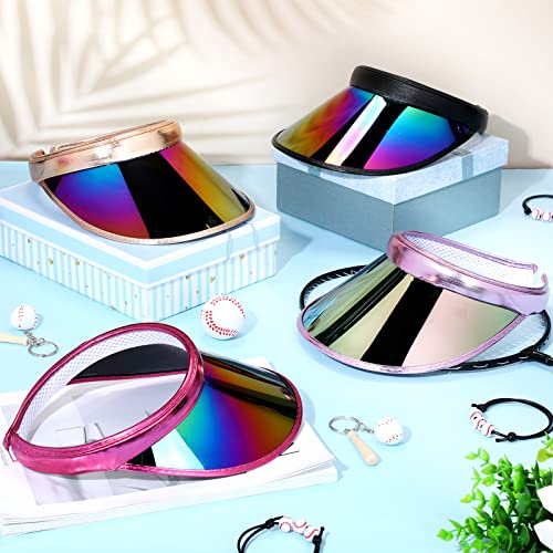 4 Pcs Holographic Sun Visor Hats Iridescent Adjustable Visors Sunhat Colorful Uv Protection Visors Cap Headwear For Women Men Outdoor Sport Beach Summer Travel, 4 Styles #TOP3