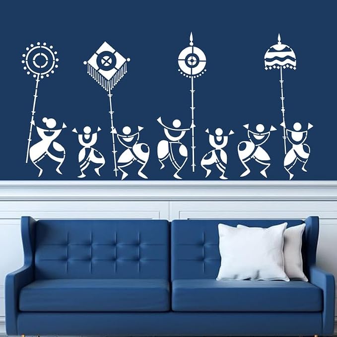 ARandNJ Painting for Wall Stencils (Size:- 24X40 Inch) Theme:- Warli Folk DIY Reusable Painting Design Suitable for Bedroom, Drawing Room, Living Room Wall Stencil (Pack of 1)