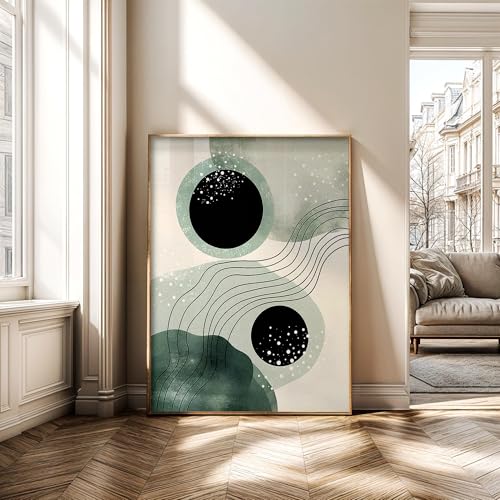 Lienzo abstracto de olas verdes para un salón minimalista escandinavo (20x30cm)