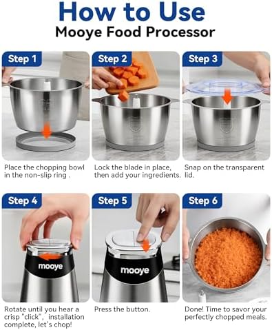 Food Processors Electric Food Chopper with Meat Grinder & Vegetable Chopper - 3 Bowls(8Cup+8Cup+3Cup) with Powerful Copper Motor - Includes 3 Sets of Bi-Level Blades for Meat (Stainless steel silver) — view 6