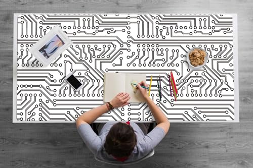Tapis de bureau vinyle PVC antidérapant avec bords arrondis et motif circuit