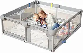 150×180×68cm Cercadinho para Bebe Para Bebês e Crianças Pequenas Chiqueirinho Bebe Para Internos & Externos Cercadinho de Segurança Resistente Para Bebês com Malha Macia e Respirável