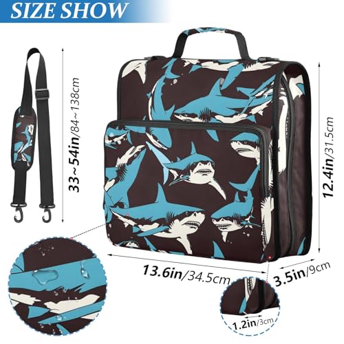 Image of Shark Blue Ocean Black Zipper Binder Bag 3 Ring Binder with Shoulder Strap Zip Up 500 Sheets Capacity Multi Pockets for School Office Supplies