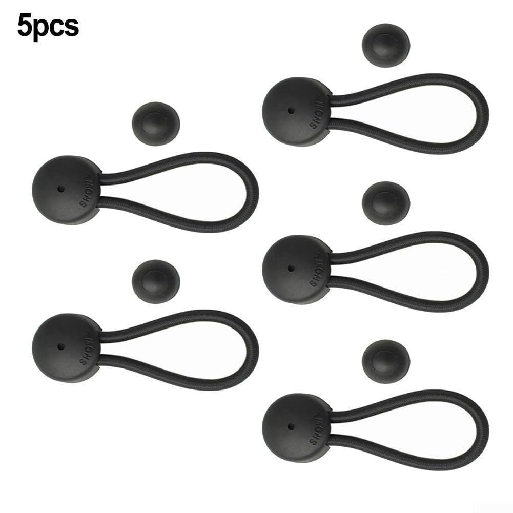 5 PCS Bungee Shock Cord Clip with Knobs, Pull Tie Down Tarp Canvas Knobs for Camping Tents Cargo Pool Awning Car Cover Holding Wire Hoses(Black)