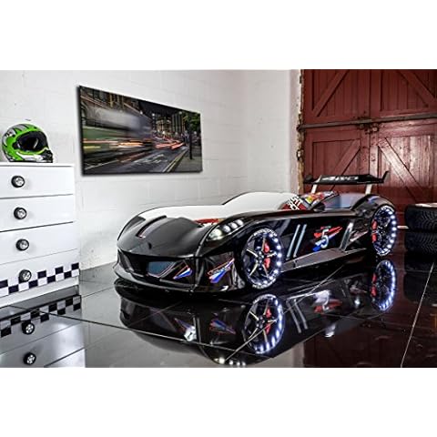 Carbed shop 3ft Boys Black Thunder Supercar Racer Bed With LED Lights & Sounds Cover