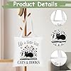 Cute Cat Canvas Tote Bag for Women, Life Is Better with Books Print, Reusable Shopping Bag, Foldable Cat Cotton Canvas Bag for Cats Lovers Bookworms Shopping Work Travel Bag #2