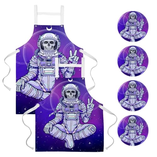 Lot de 2 tabliers de cuisine squelette astronaute multicolore taille unique