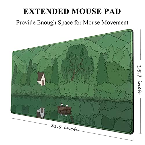 Cute Desk Mat Kawaii Anime Cartoon Green Large Mouse Pad Xxl Extended Gaming Mousepad Desktop Mat Bear Bunny Laptop Keyboard Mouse Mat Desk Pad 31.5''X15.7'' Non-Slip Rubber Base With Stitched Edges #TOP5