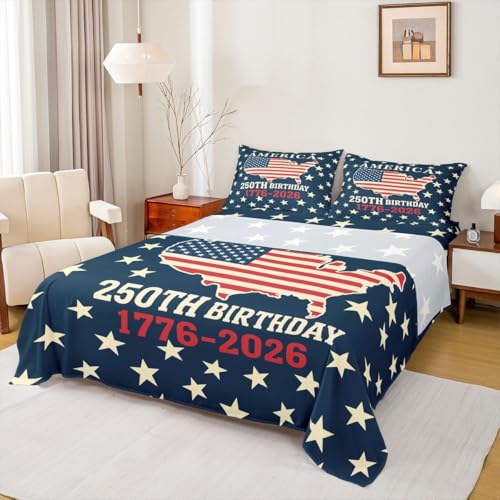 Feelyou Patriotic 250th Anniversary Bed Sheet Set Queen Size for Kids