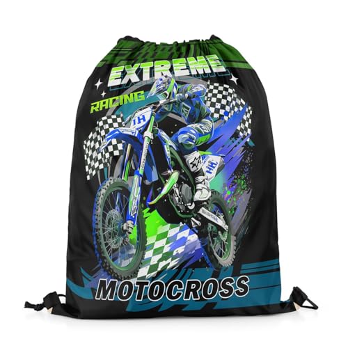 Feelyou Dirt Bike Drawstring Backpack Motocross Racer Sports Gym String Bag Racing Motorcycle Drawstring Bags Extreme Sports Waterproof Cinch Bag 13"x15.7"2