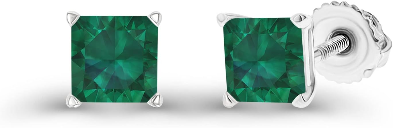14K Gold Plated 925 Sterling Silver Hypoallergenic 4mm Square Princess Cut Genuine Birthstone Solitaire Screwback Stud Earrings - Image 2