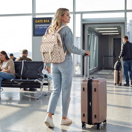 Image of Corduroy Laptop Backpack for Women 15.6 Inch Stylish College School Bookbag, Business Work & Travel Computer Backpacks (Checkered Brown)